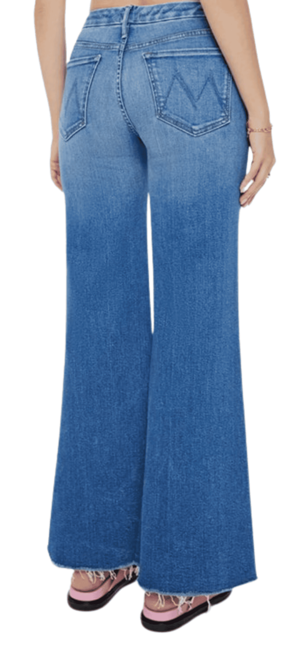 MOTHER The Roller High Waist Wide Leg Jeans, back view showing pocket and yoke design