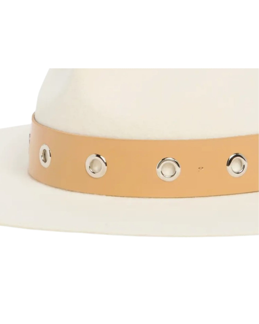 Closeup of Nordstrom Panama Hat, ivory wool felt with band detail