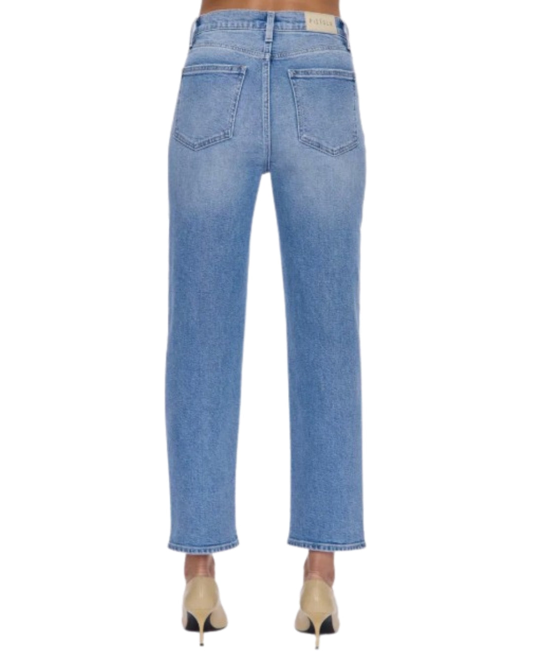 Pistola Charlie Jeans, back view with soft pink Bellini wash