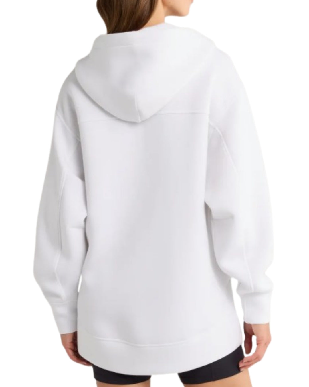 Zella High-Low Hoodie, back view with curved hemline and hood