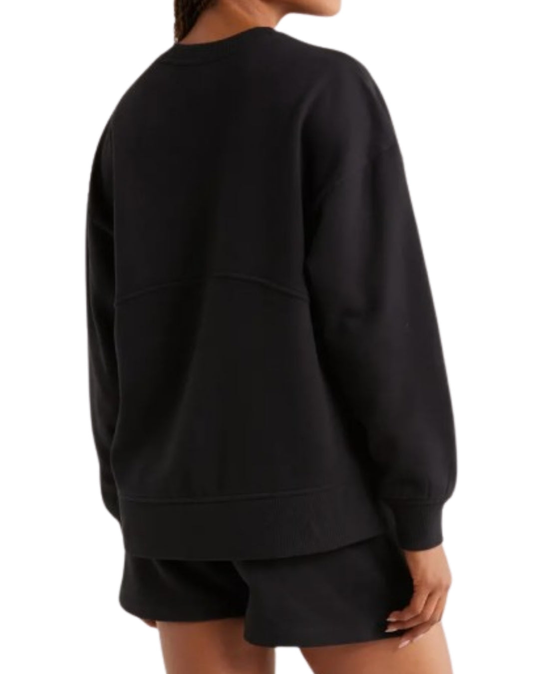 Zella Fleece Sweatshirt, back view with relaxed fit and ribbed hem