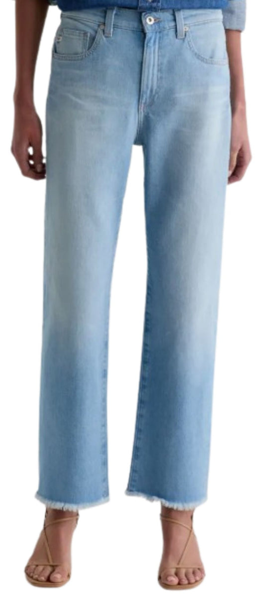 AG Brinley High Waist Fray Hem Crop Straight Leg Jeans in 22 Years Amplify wash, front view