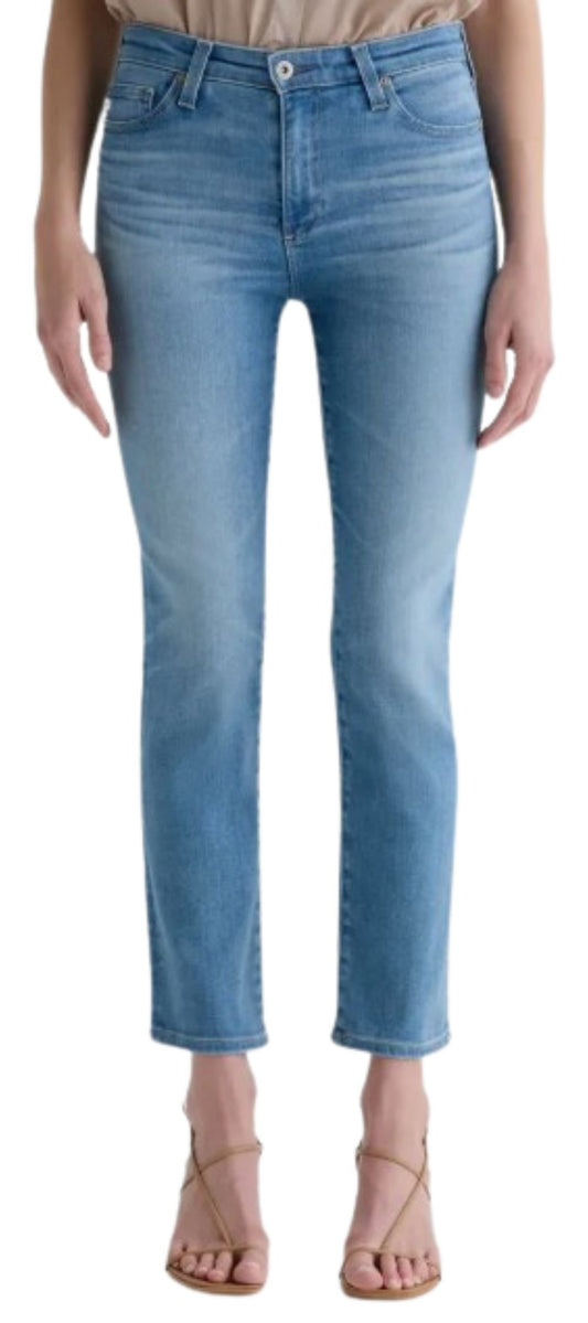 AG Mari Mid Rise Crop Slim Straight Leg Jeans in Atlantis wash, front view