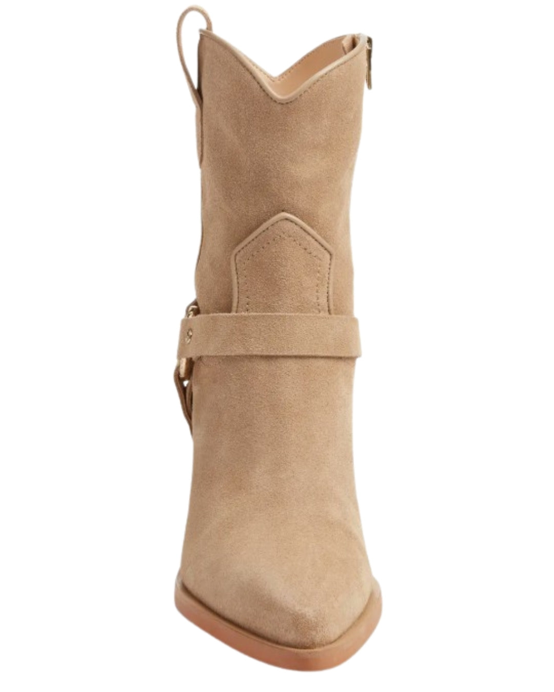 Dolce Vita Kenzen Western Harness Boot in Dark Taupe Suede, front view