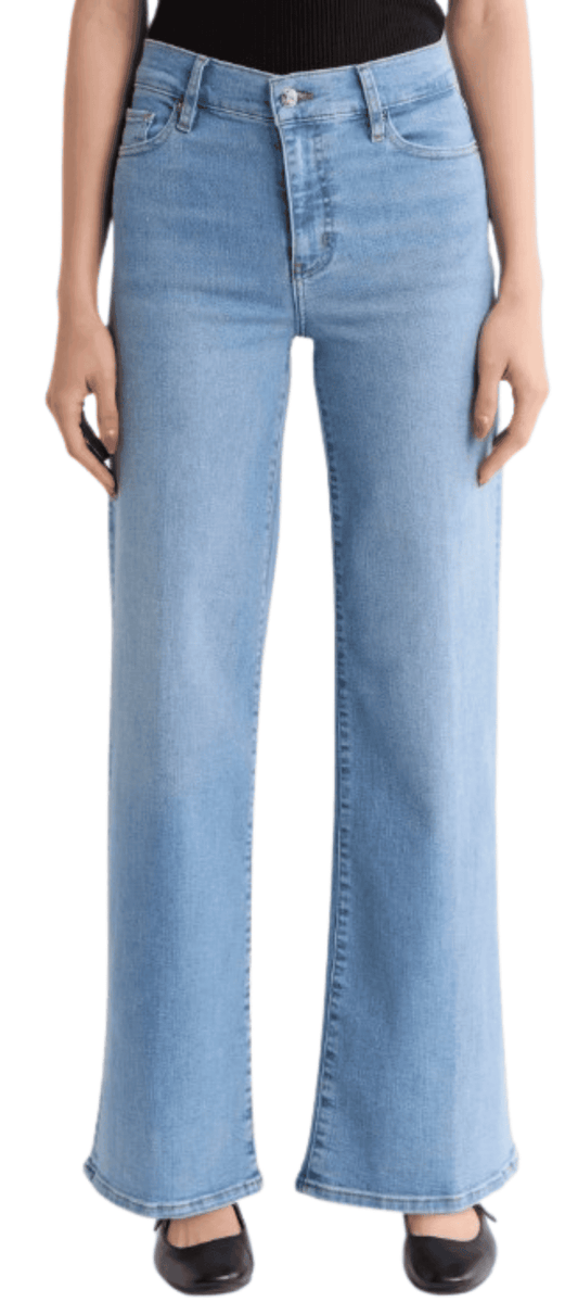 FRAME Le Slim Palazzo High Waist Wide Leg Jeans in Honeymoon wash, front view