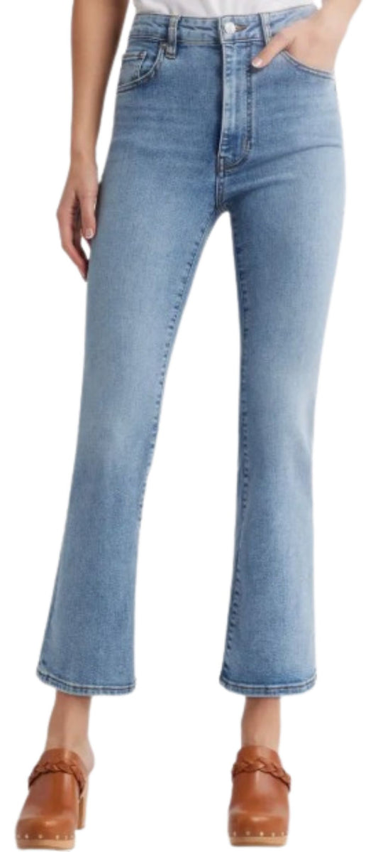 FRAME The Reboot High Waist Crop Flare Jeans in Lark wash, front view