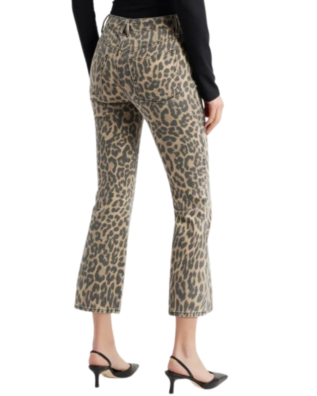 Good American Leopard Jeans, back view with high-rise fit and bold animal print