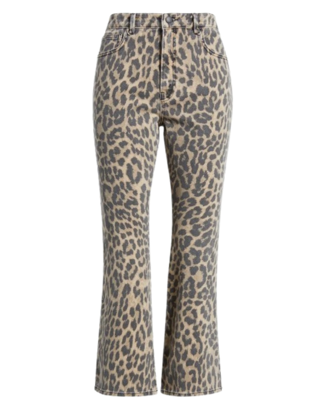 Good American Leopard Print Kick Flare Jeans in Lucky Leopard, front view