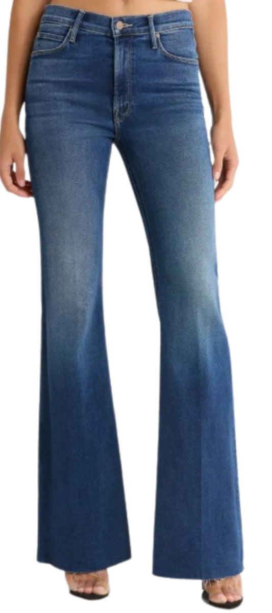 MOTHER The Doozy High Waist Fray Hem Flare Jeans in Scorchin Hot wash, front view