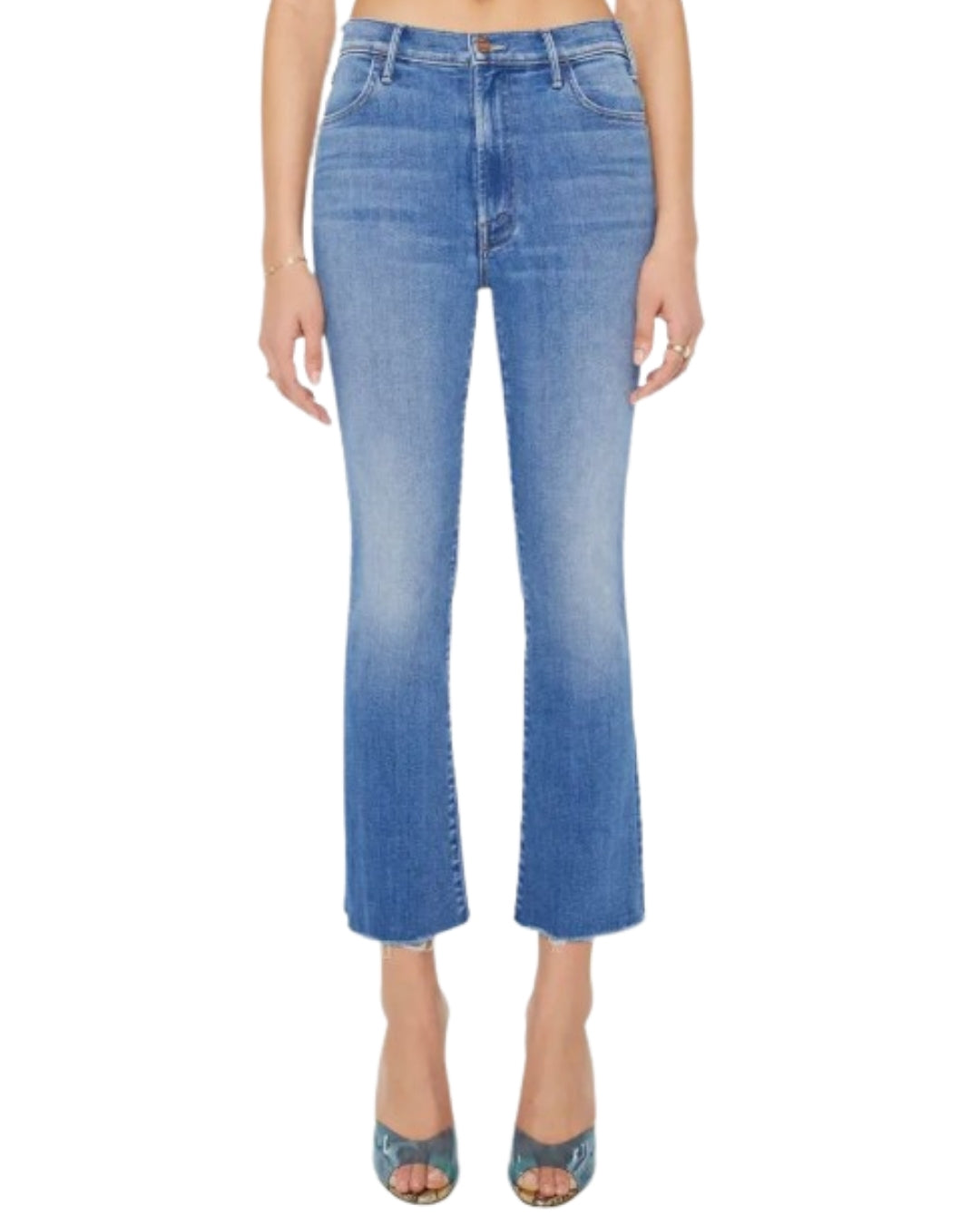 MOTHER Hustler Fray Ankle Bootcut Jeans in No Promises, front view
