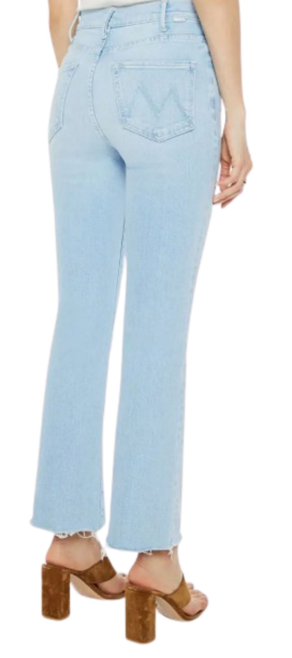MOTHER The Hustler Jeans, back view with pocket design and frayed ankle