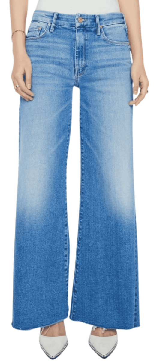 MOTHER Lil' Roller Frayed Wide Leg Jeans Petite in Fan Favorite wash, front view