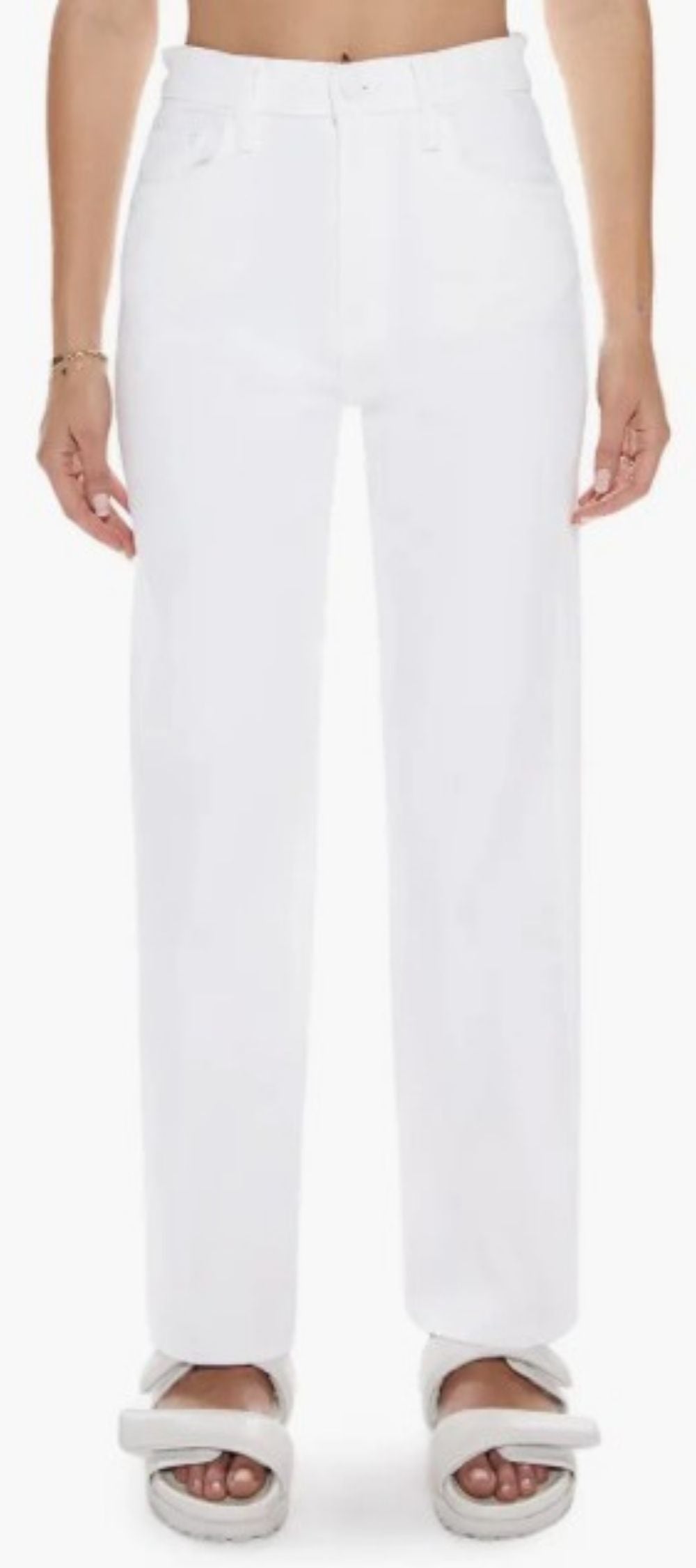 MOTHER The Rambler Ankle Straight Leg Jeans in Fairest of Them All white wash, front view