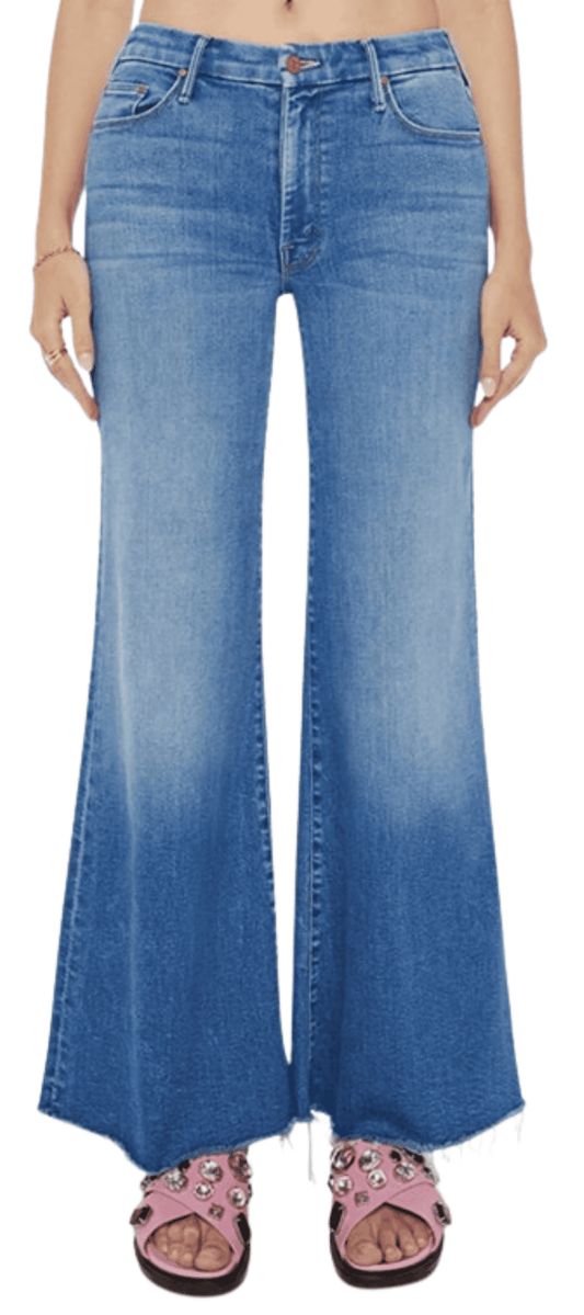 MOTHER The Roller High Waist Wide Leg Jeans in Work Hard Play Hard wash, front view