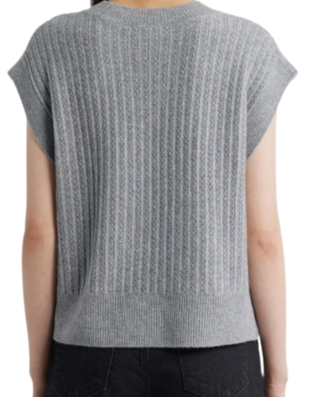 PAIGE Nepheli Vest, back view showing ribbed texture and relaxed fit