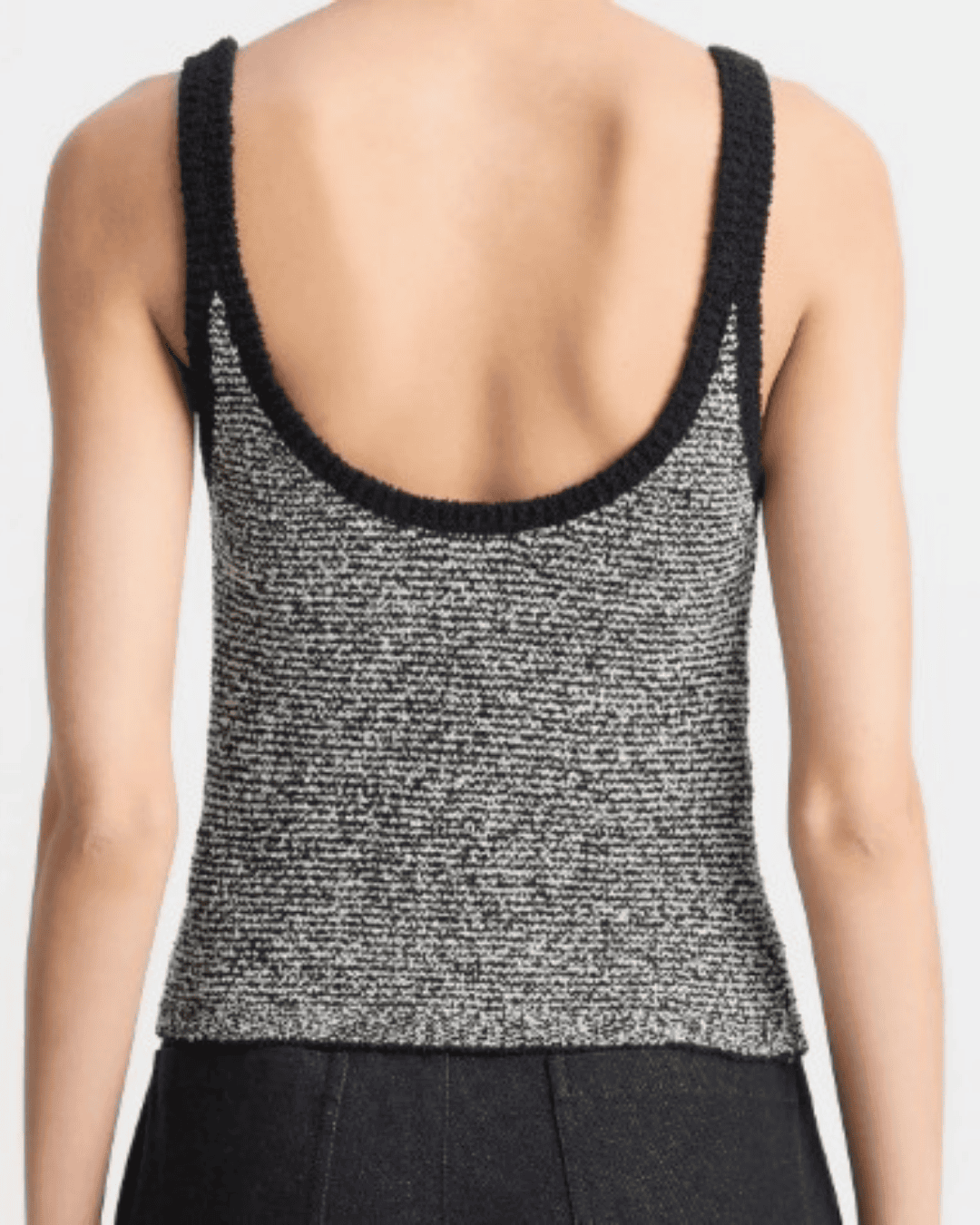 Vince Textured Microstripe Sweater in Coastal Oat Shell, back view showing ribbed hem and cuffs