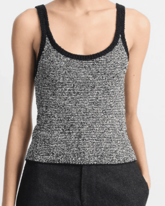 Vince Textured Microstripe Sweater in Coastal Oat Shell, relaxed fit, front view