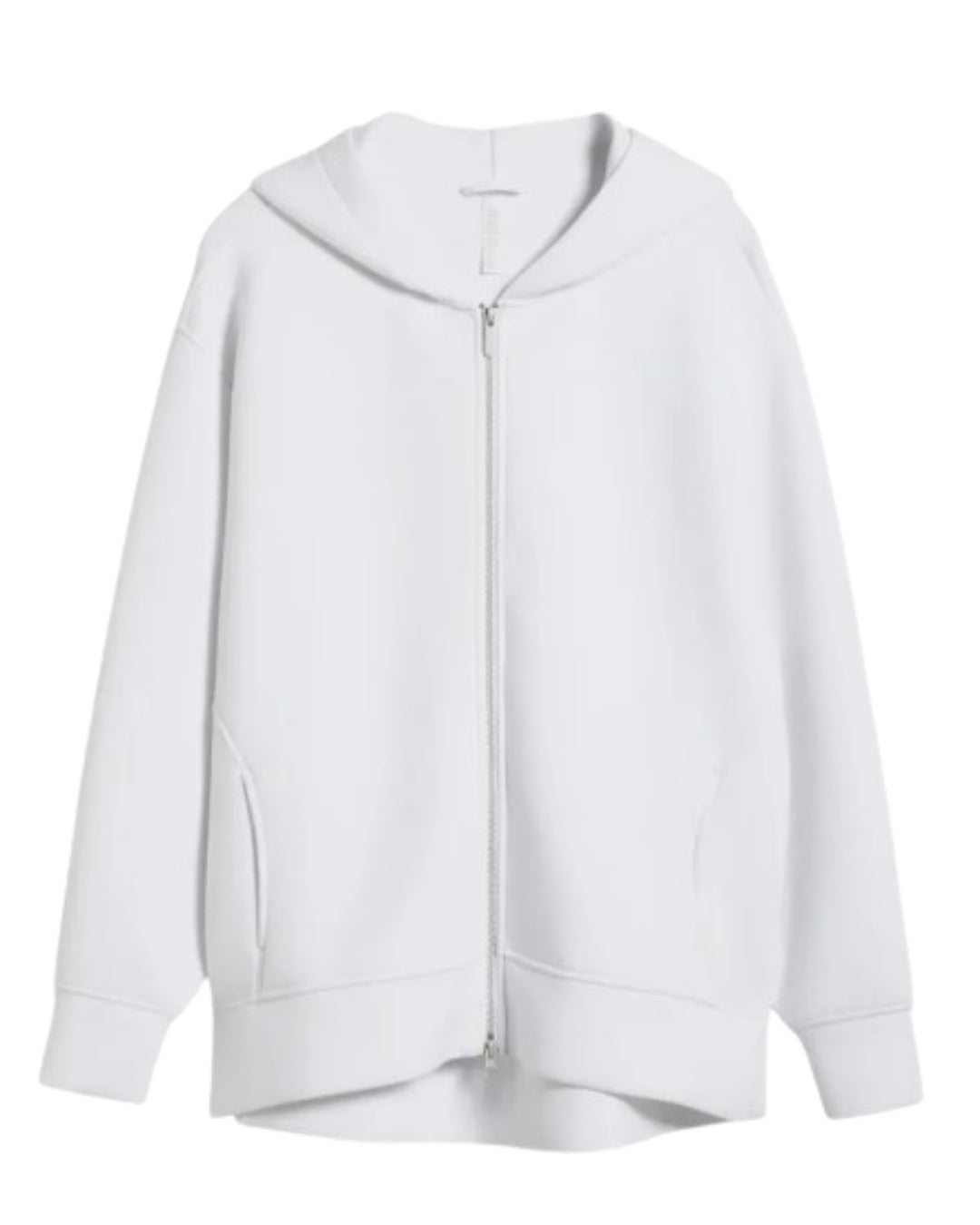 Zella Relaxed Fit High-Low Zip Hoodie in White, front view